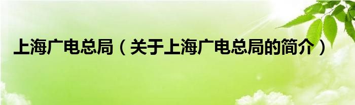 上海廣電總局（關(guān)于上海廣電總局的簡(jiǎn)介）