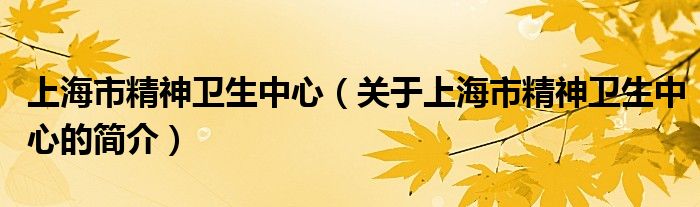 上海市精神衛(wèi)生中心（關(guān)于上海市精神衛(wèi)生中心的簡(jiǎn)介）