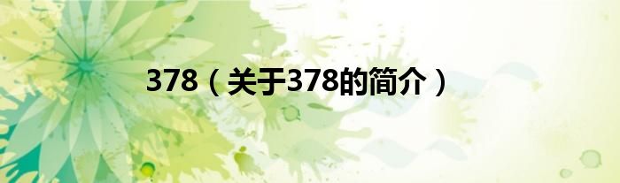 378（關(guān)于378的簡介）