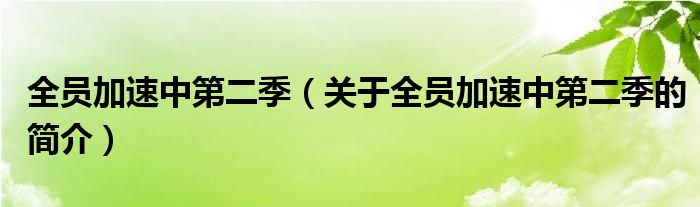 全員加速中第二季（關(guān)于全員加速中第二季的簡介）