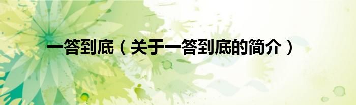 一答到底（關(guān)于一答到底的簡(jiǎn)介）