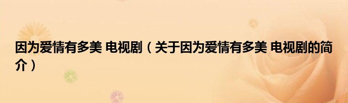 因?yàn)閻矍橛卸嗝?電視?。P(guān)于因?yàn)閻矍橛卸嗝?電視劇的簡介）