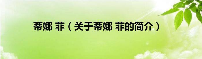 蒂娜 菲（關(guān)于蒂娜 菲的簡(jiǎn)介）