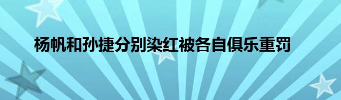 楊帆和孫捷分別染紅被各自俱樂(lè)重罰