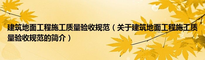 建筑地面工程施工質量驗收規(guī)范（關于建筑地面工程施工質量驗收規(guī)范的簡介）