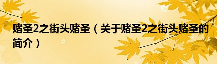 賭圣2之街頭賭圣（關(guān)于賭圣2之街頭賭圣的簡介）