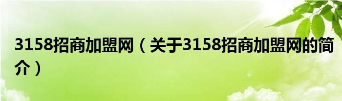 3158招商加盟網(wǎng)（關(guān)于3158招商加盟網(wǎng)的簡介）