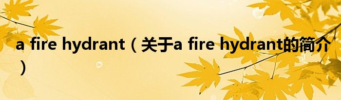 a fire hydrant（關(guān)于a fire hydrant的簡介）