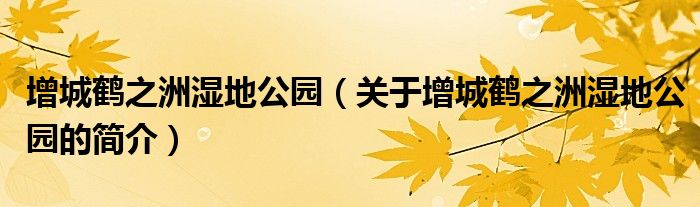 增城鶴之洲濕地公園（關(guān)于增城鶴之洲濕地公園的簡介）