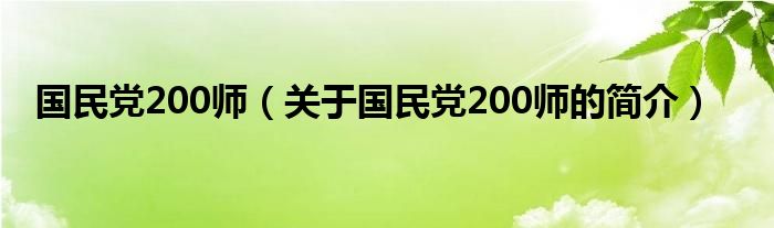 國民黨200師（關于國民黨200師的簡介）