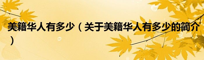 美籍華人有多少（關(guān)于美籍華人有多少的簡(jiǎn)介）