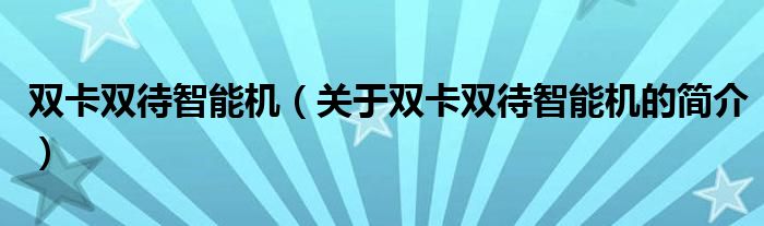 雙卡雙待智能機（關于雙卡雙待智能機的簡介）