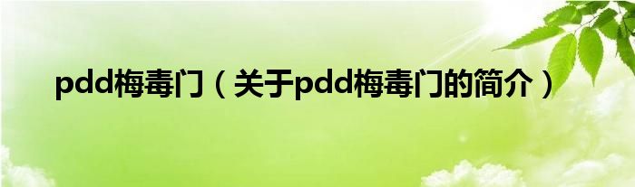 pdd梅毒門（關于pdd梅毒門的簡介）