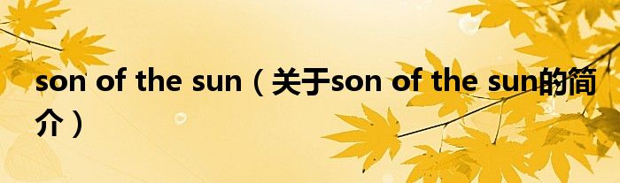 son of the sun（關(guān)于son of the sun的簡(jiǎn)介）