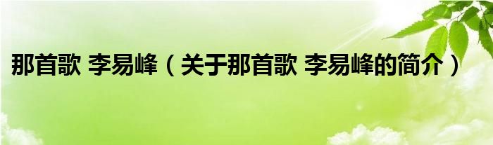 那首歌 李易峰（關(guān)于那首歌 李易峰的簡介）