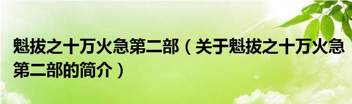 魁拔之十萬火急第二部（關(guān)于魁拔之十萬火急第二部的簡介）