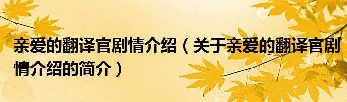 親愛的翻譯官劇情介紹（關于親愛的翻譯官劇情介紹的簡介）