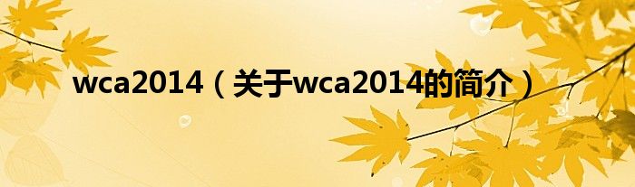 wca2014（關(guān)于wca2014的簡(jiǎn)介）