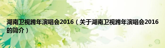 湖南衛(wèi)視跨年演唱會2016（關(guān)于湖南衛(wèi)視跨年演唱會2016的簡介）