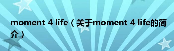 moment 4 life（關(guān)于moment 4 life的簡(jiǎn)介）