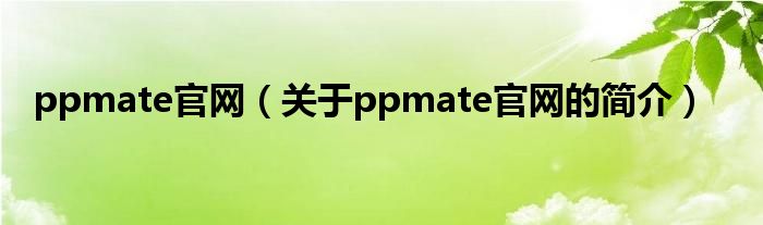 ppmate官網(wǎng)（關(guān)于ppmate官網(wǎng)的簡(jiǎn)介）