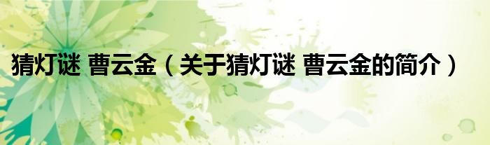 猜燈謎 曹云金（關(guān)于猜燈謎 曹云金的簡(jiǎn)介）