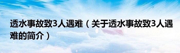 透水事故致3人遇難（關于透水事故致3人遇難的簡介）