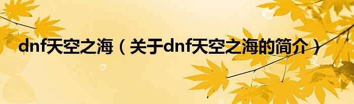 dnf天空之海（關(guān)于dnf天空之海的簡介）