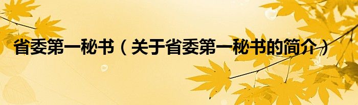 省委第一秘書（關(guān)于省委第一秘書的簡介）