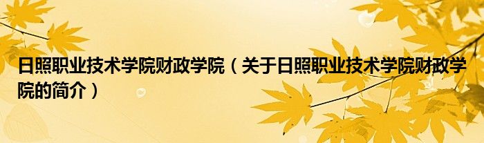 日照職業(yè)技術學院財政學院（關于日照職業(yè)技術學院財政學院的簡介）