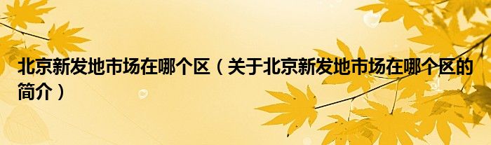 北京新發(fā)地市場在哪個區(qū)（關(guān)于北京新發(fā)地市場在哪個區(qū)的簡介）