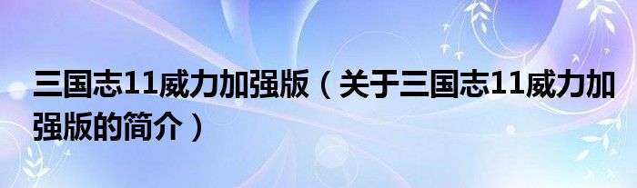 三國志11威力加強版（關(guān)于三國志11威力加強版的簡介）