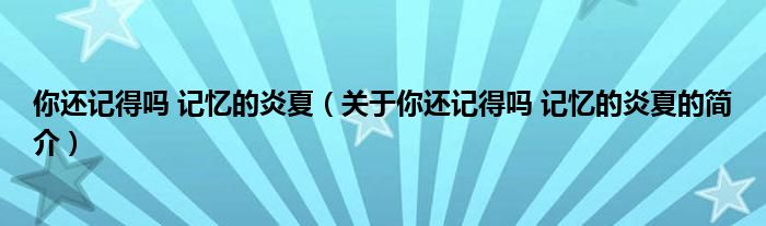 你還記得嗎 記憶的炎夏（關(guān)于你還記得嗎 記憶的炎夏的簡(jiǎn)介）