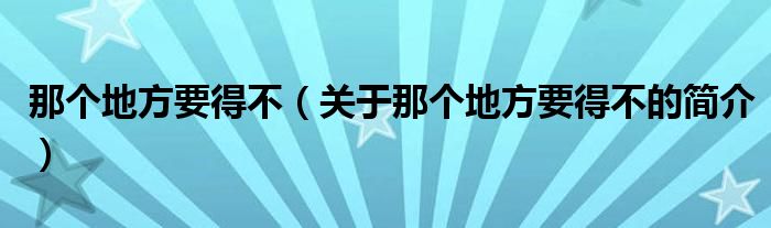 那個地方要得不（關(guān)于那個地方要得不的簡介）