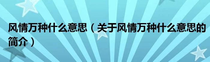 風(fēng)情萬種什么意思（關(guān)于風(fēng)情萬種什么意思的簡介）