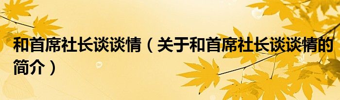 和首席社長談談情（關(guān)于和首席社長談談情的簡介）