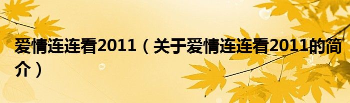 愛情連連看2011（關(guān)于愛情連連看2011的簡介）