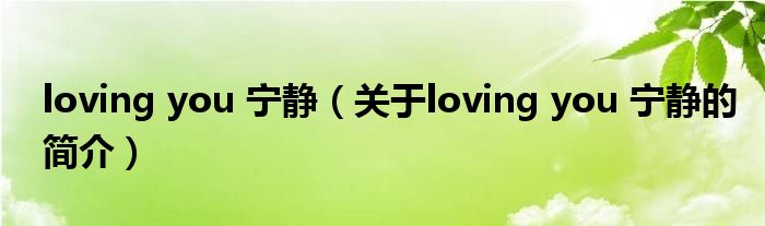 loving you 寧靜（關(guān)于loving you 寧靜的簡介）