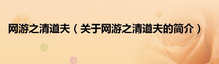 網(wǎng)游之清道夫（關(guān)于網(wǎng)游之清道夫的簡(jiǎn)介）