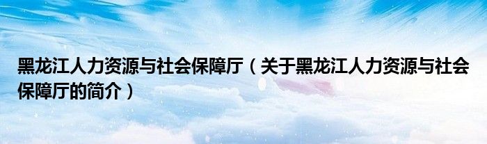 黑龍江人力資源與社會保障廳（關(guān)于黑龍江人力資源與社會保障廳的簡介）