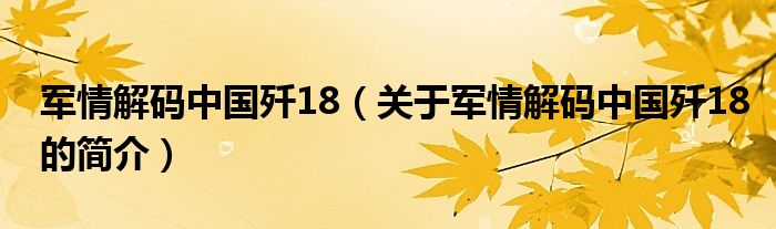 軍情解碼中國殲18（關(guān)于軍情解碼中國殲18的簡介）