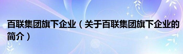 百聯(lián)集團(tuán)旗下企業(yè)（關(guān)于百聯(lián)集團(tuán)旗下企業(yè)的簡(jiǎn)介）