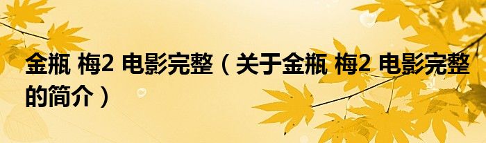 金瓶 梅2 電影完整（關(guān)于金瓶 梅2 電影完整的簡(jiǎn)介）