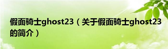 假面騎士ghost23（關于假面騎士ghost23的簡介）