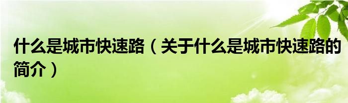 什么是城市快速路（關于什么是城市快速路的簡介）