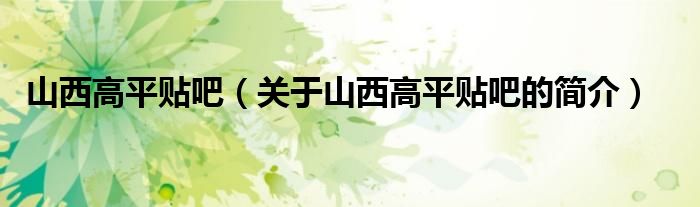 山西高平貼吧（關(guān)于山西高平貼吧的簡(jiǎn)介）