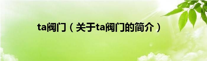 ta閥門(mén)（關(guān)于ta閥門(mén)的簡(jiǎn)介）