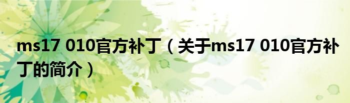 ms17 010官方補(bǔ)丁（關(guān)于ms17 010官方補(bǔ)丁的簡(jiǎn)介）