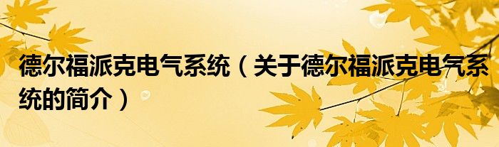 德爾福派克電氣系統(tǒng)（關于德爾福派克電氣系統(tǒng)的簡介）