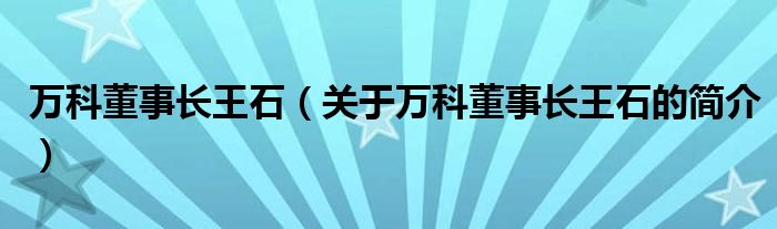 萬科董事長王石（關(guān)于萬科董事長王石的簡介）